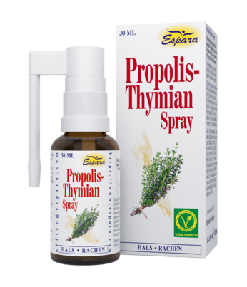 Sie sehen eine Packung Espara Propolis-Thymian Spray, Produktbild: 01 Espara Propolis-Thymian Spray, A-Nr.: 4285560 - 01