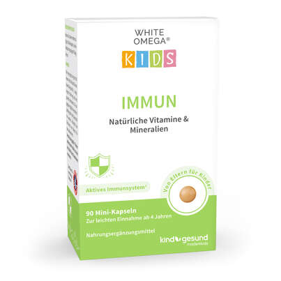 Sie sehen eine Packung Vitamine für Kinder – für das Immunsystem – zuckerfrei – Omega-3, Vitamin C, D3+K2, Selen, Zink – 90 Mini-Kapseln (1 Monat), Produktbild: 01 Vitamine für Kinder – für das Immunsystem – zuckerfrei – Omega-3, Vitamin C, D3+K2, Selen, Zink – 90 Mini-Kapseln (1 Monat), A-Nr.: 5614184 - 01