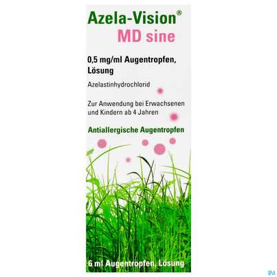 Sie sehen eine Packung Azela-vision Md Sine Augentropfen 0,5mg/ml 6ml, Produktbild: 01 Azela-vision Md Sine Augentropfen 0,5mg/ml 6ml, A-Nr.: 4965705 - 01