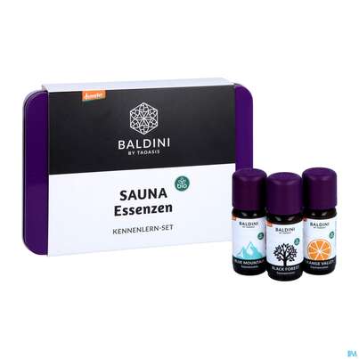 Sie sehen eine Packung Sauna Essenz Taoasis Baldini Kennenlernset 3x10ml 1pk, Produktbild: 07 Sauna Essenz Taoasis Baldini Kennenlernset 3x10ml 1pk, A-Nr.: 4891645 - 07