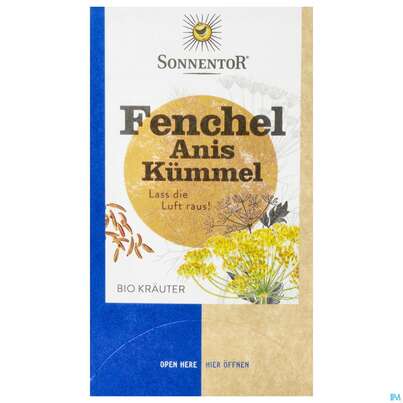 Sie sehen eine Packung Sonnentor Kraeutertee/bio Fenchel-anis-kuemmel 02614 18st, Produktbild: 01 Sonnentor Kraeutertee/bio Fenchel-anis-kuemmel 02614 18st, A-Nr.: 5380757 - 01