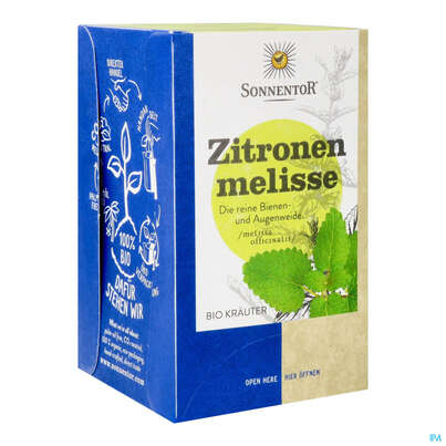 Sie sehen eine Packung Sonnentor Tee/bio Zitronenmelisse Doppelkammmerbtl 02562 18st, Produktbild: 05 Sonnentor Tee/bio Zitronenmelisse Doppelkammmerbtl 02562 18st, A-Nr.: 5048336 - 05