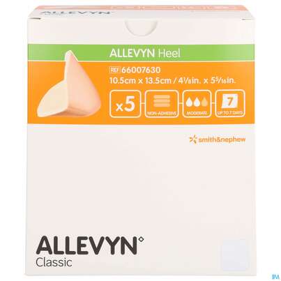 Sie sehen eine Packung Wundverband Allevyn/heel Fersenverband 10,5x 13,5cm -smith 5st, Produktbild: 01 Wundverband Allevyn/heel Fersenverband 10,5x 13,5cm -smith 5st, A-Nr.: 2203724 - 01