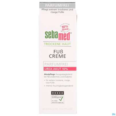 Sie sehen eine Packung Fuss Creme Sebamed Akut Urea 10% Parfuemfrei 100ml, Produktbild: 01 Fuss Creme Sebamed Akut Urea 10% Parfuemfrei 100ml, A-Nr.: 4084956 - 01