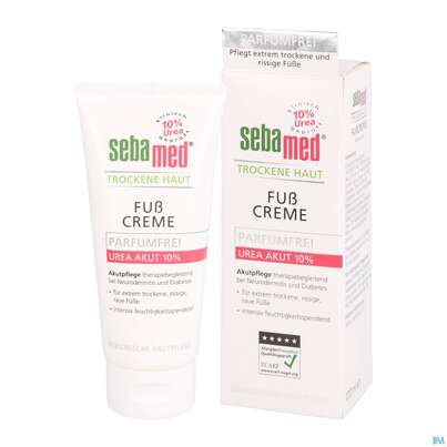 Sie sehen eine Packung Fuss Creme Sebamed Akut Urea 10% Parfuemfrei 100ml, Produktbild: 04 Fuss Creme Sebamed Akut Urea 10% Parfuemfrei 100ml, A-Nr.: 4084956 - 04