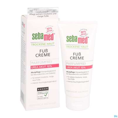 Sie sehen eine Packung Fuss Creme Sebamed Akut Urea 10% Parfuemfrei 100ml, Produktbild: 05 Fuss Creme Sebamed Akut Urea 10% Parfuemfrei 100ml, A-Nr.: 4084956 - 05