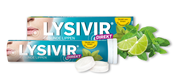Sie sehen eine Packung LYSIVIR® direkt Kautabletten, Produktbild: 01 LYSIVIR® direkt Kautabletten, A-Nr.: 4295073 - 01