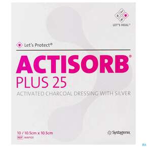 Actisorb/plus 25 Silber -chemomedica Steril/map105 10,5x 10,5cm 10st, A-Nr.: 4261884 - 01