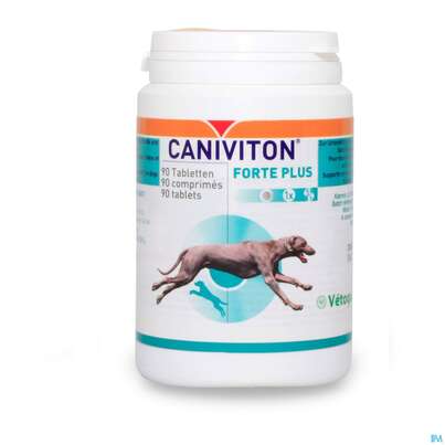 Sie sehen eine Packung Veterinaerprodukte Caniviton Forte Plus Tabl 90st, Produktbild: 01 Veterinaerprodukte Caniviton Forte Plus Tabl 90st, A-Nr.: 3664551 - 01