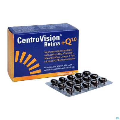 Sie sehen eine Packung Centrovision Kapseln Retina/+q10 60st, Produktbild: 03 Centrovision Kapseln Retina/+q10 60st, A-Nr.: 5817409 - 03