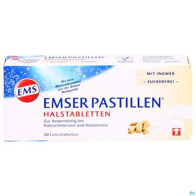 Sie sehen eine Packung Emser Pastillen Zuckerfrei +ingwer 30st, Produktbild: 01 Emser Pastillen Zuckerfrei +ingwer 30st, A-Nr.: 4858004 - 01