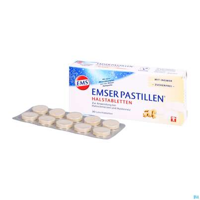 Sie sehen eine Packung Emser Pastillen Zuckerfrei +ingwer 30st, Produktbild: 04 Emser Pastillen Zuckerfrei +ingwer 30st, A-Nr.: 4858004 - 04