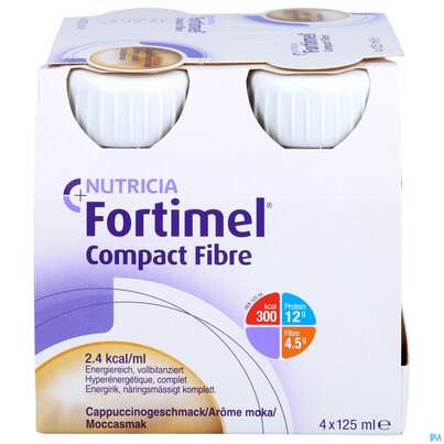 Sie sehen eine Packung Fortimel/compact/fibre 125ml Vitalflasche Mocca 24st, Produktbild: 01 Fortimel/compact/fibre 125ml Vitalflasche Mocca 24st, A-Nr.: 3797921 - 01