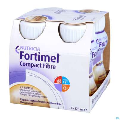 Sie sehen eine Packung Fortimel/compact/fibre 125ml Vitalflasche Mocca 24st, Produktbild: 02 Fortimel/compact/fibre 125ml Vitalflasche Mocca 24st, A-Nr.: 3797921 - 02
