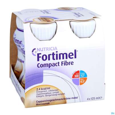 Sie sehen eine Packung Fortimel/compact/fibre 125ml Vitalflasche Mocca 24st, Produktbild: 03 Fortimel/compact/fibre 125ml Vitalflasche Mocca 24st, A-Nr.: 3797921 - 03