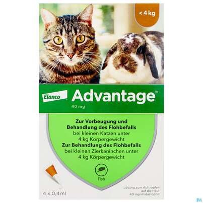 Advantage lösung Z Auftragen Auf D.haut F Katzen U Zierkaninchen 40mg Kl.0,4ml Bis 4kg 4st, A-Nr.: 4472285 - 01