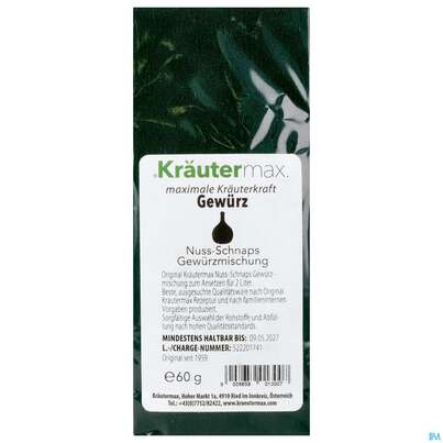 Sie sehen eine Packung Kraeuter Max Gewuerz/mischung Nuss-schnaps Ansatz 60g, Produktbild: 01 Kraeuter Max Gewuerz/mischung Nuss-schnaps Ansatz 60g, A-Nr.: 4514807 - 01