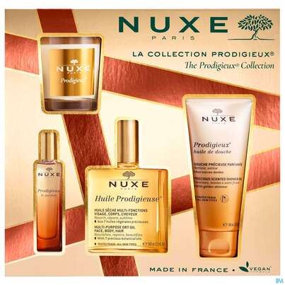 Sie sehen eine Packung Nuxe Xmas/2023/prod.collection Hp Oel 100ml+douche 100 +le Parfum 15ml+kerze 1st, Produktbild: 01 Nuxe Xmas/2023/prod.collection Hp Oel 100ml+douche 100 +le Parfum 15ml+kerze 1st, A-Nr.: 5808818 - 01