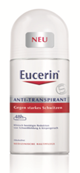 Sie sehen eine Packung Eucerin Anti-Transpirant Roll-On 48h, Produktbild: 01 Eucerin Anti-Transpirant Roll-On 48h, A-Nr.: 3893760 - 01
