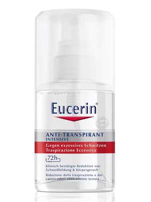 Sie sehen eine Packung Eucerin Anti-Transpirant Intensiv Spray 72h, Produktbild: 01 Eucerin Anti-Transpirant Intensiv Spray 72h, A-Nr.: 3893777 - 01