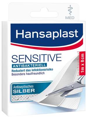 Hansaplast Sensitive MED antibakteriell 1m x 8cm, A-Nr.: 4174180 - 01