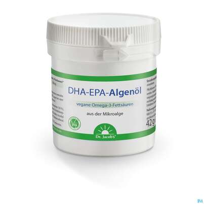Sie sehen eine Packung Dha Epa Algenoel Kapseln Dr.jacobs 60st, Produktbild: 01 Dha Epa Algenoel Kapseln Dr.jacobs 60st, A-Nr.: 4296078 - 01