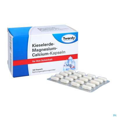 Sie sehen eine Packung Kieselerde +calcium+magnesium Kapseln-twardy 160st, Produktbild: 05 Kieselerde +calcium+magnesium Kapseln-twardy 160st, A-Nr.: 1574401 - 05