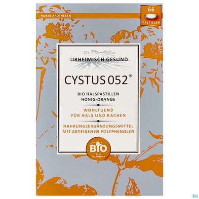 Sie sehen eine Packung Cystus 052 Bio Halspastillen Honig Orange 66st, Produktbild: 01 Cystus 052 Bio Halspastillen Honig Orange 66st, A-Nr.: 4159648 - 01