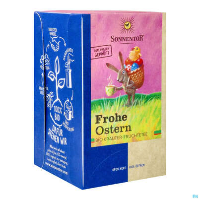 Sie sehen eine Packung Sonnentor Kraeutertee/bio Frohe Ostern 02577 18st, Produktbild: 04 Sonnentor Kraeutertee/bio Frohe Ostern 02577 18st, A-Nr.: 4793575 - 04