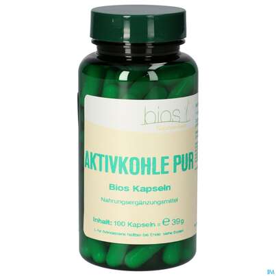 Sie sehen eine Packung Bios Aktivkohle Pur 100 Kapseln, Produktbild: 02 Bios Aktivkohle Pur 100 Kapseln, A-Nr.: 5302935 - 02