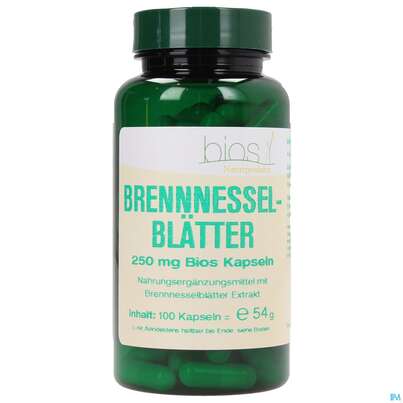 Sie sehen eine Packung Bios Brennesselblätter 250mg 100 Kapseln, Produktbild: 01 Bios Brennesselblätter 250mg 100 Kapseln, A-Nr.: 3890827 - 01