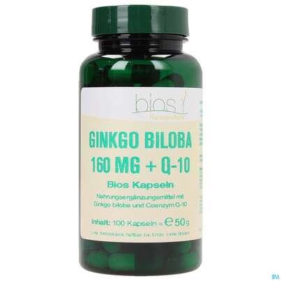 Sie sehen eine Packung Bios Ginkgo Biloba 160mg + Q-10 100 Kapseln, Produktbild: 01 Bios Ginkgo Biloba 160mg + Q-10 100 Kapseln, A-Nr.: 3891293 - 01
