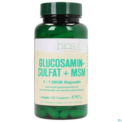 Sie sehen eine Packung Bios Glucosaminsulfat + Msm 100 Kapseln, Produktbild: 01 Bios Glucosaminsulfat + Msm 100 Kapseln, A-Nr.: 3891347 - 01