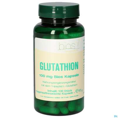Sie sehen eine Packung Bios Glutathion 100mg 100 Kapseln, Produktbild: 01 Bios Glutathion 100mg 100 Kapseln, A-Nr.: 3891382 - 01