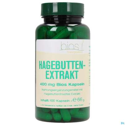 Sie sehen eine Packung Bios Hagebuttenextrakt 400mg 100 Kapseln, Produktbild: 01 Bios Hagebuttenextrakt 400mg 100 Kapseln, A-Nr.: 3891494 - 01