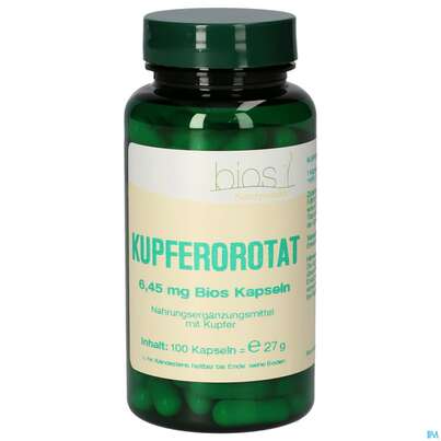 Sie sehen eine Packung Bios Kupferorotat 6.45mg 100 Kapseln, Produktbild: 02 Bios Kupferorotat 6.45mg 100 Kapseln, A-Nr.: 5231394 - 02
