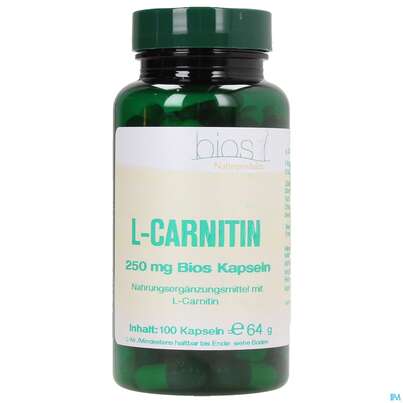 Sie sehen eine Packung Bios l-carnitin 250mg 100 Kapseln, Produktbild: 02 Bios l-carnitin 250mg 100 Kapseln, A-Nr.: 3891991 - 02