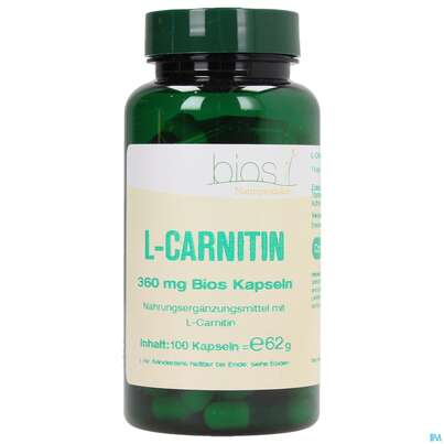 Sie sehen eine Packung Bios l-carnitin 360mg 100 Kapseln, Produktbild: 02 Bios l-carnitin 360mg 100 Kapseln, A-Nr.: 3892016 - 02