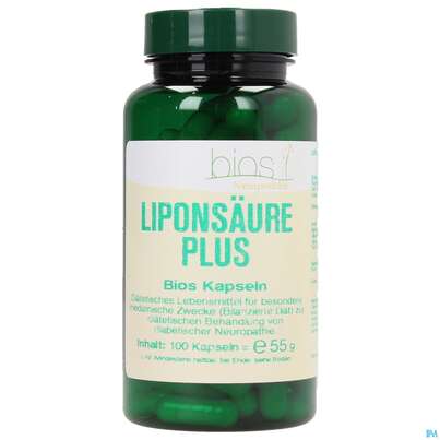 Sie sehen eine Packung Bios Liponsäure Plus 100 Kapseln, Produktbild: 01 Bios Liponsäure Plus 100 Kapseln, A-Nr.: 3892111 - 01