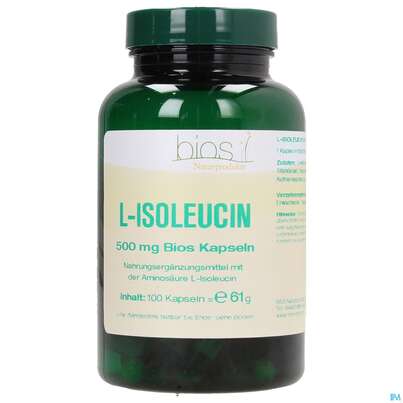 Sie sehen eine Packung Bios l-isoleucin 500mg 100 Kapseln, Produktbild: 01 Bios l-isoleucin 500mg 100 Kapseln, A-Nr.: 3892128 - 01
