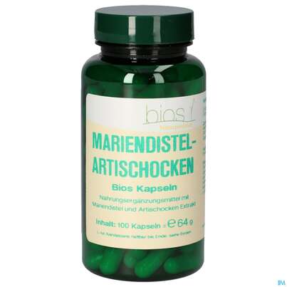 Sie sehen eine Packung Bios Mariendistel Artischocken 100 Kapseln, Produktbild: 01 Bios Mariendistel Artischocken 100 Kapseln, A-Nr.: 4789237 - 01