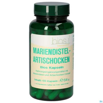 Sie sehen eine Packung Bios Mariendistel Artischocken 100 Kapseln, Produktbild: 02 Bios Mariendistel Artischocken 100 Kapseln, A-Nr.: 4789237 - 02