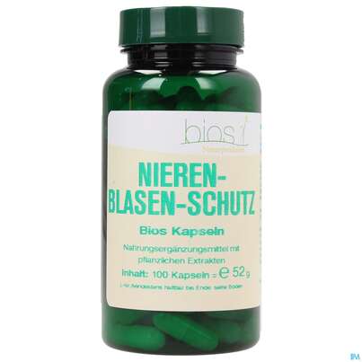 Sie sehen eine Packung Bios Nieren-blasen-schutz 100 Kapseln, Produktbild: 01 Bios Nieren-blasen-schutz 100 Kapseln, A-Nr.: 3892602 - 01