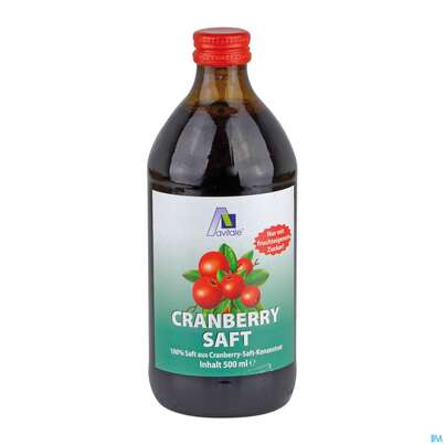 Sie sehen eine Packung Cranberry Saft 100% Frucht Flasc 500ml, Produktbild: 01 Cranberry Saft 100% Frucht Flasc 500ml, A-Nr.: 3831210 - 01