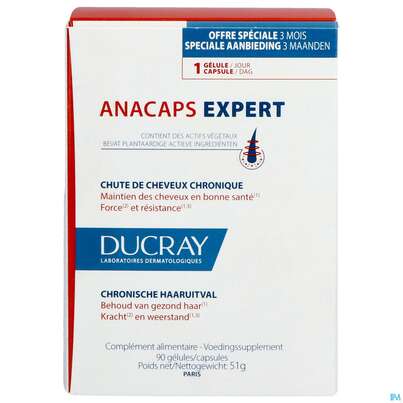 Sie sehen eine Packung Ducray Anacaps F.d.haar Haarausfall Kapseln Expert23 90st, Produktbild: 01 Ducray Anacaps F.d.haar Haarausfall Kapseln Expert23 90st, A-Nr.: 5688886 - 01