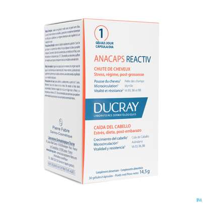 Sie sehen eine Packung Ducray Anacaps F.d.haar Haarausfall Kapseln Reaktiv23 30st, Produktbild: 02 Ducray Anacaps F.d.haar Haarausfall Kapseln Reaktiv23 30st, A-Nr.: 5744969 - 02