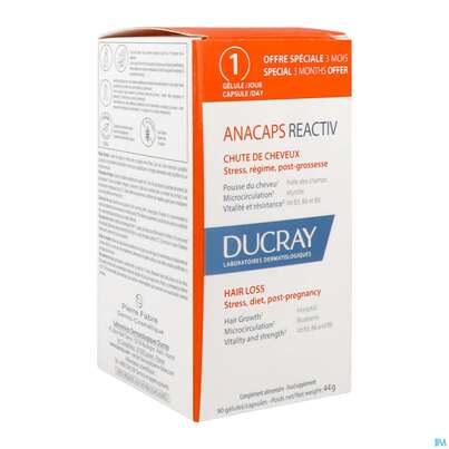 Sie sehen eine Packung Ducray Anacaps F.d.haar Haarausfall Kapseln Reaktiv23 90st, Produktbild: 05 Ducray Anacaps F.d.haar Haarausfall Kapseln Reaktiv23 90st, A-Nr.: 5744975 - 05