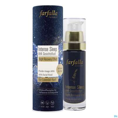 Sie sehen eine Packung Farfalla Intense Sleep Aha Gesichtsfluid Night Recovery Effect 30ml, Produktbild: 01 Farfalla Intense Sleep Aha Gesichtsfluid Night Recovery Effect 30ml, A-Nr.: 5675688 - 01