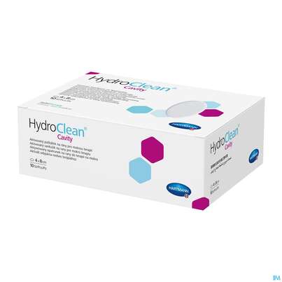 Sie sehen eine Packung Hydroclean Wundkissen Cavity Oval 4x 8cm 10st, Produktbild: 04 Hydroclean Wundkissen Cavity Oval 4x 8cm 10st, A-Nr.: 5310633 - 04