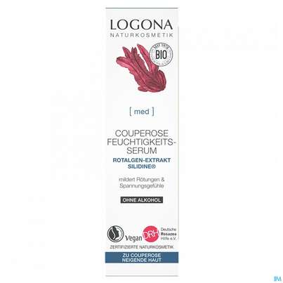 Sie sehen eine Packung Logona Serum Rotalge Med Couperose 30ml, Produktbild: 01 Logona Serum Rotalge Med Couperose 30ml, A-Nr.: 5411989 - 01